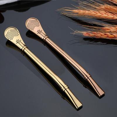 China Leatchliving Disposable Combination Spoon And Straw Glass Straw With Spoon Metal for sale