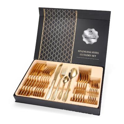 China Leatchliving Sustainable Creative Tableware 304 Stainless Steel Titanium-Clad Cutlery Set With Box for sale