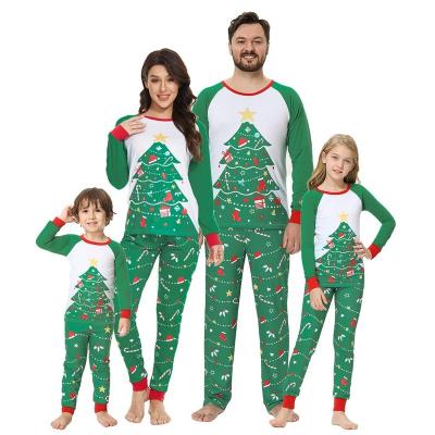 China Anti-Shrink Europe and the United States Christmas parent-child suit, round-necked long-sleeved stitching Christmas elements printed trouser for sale