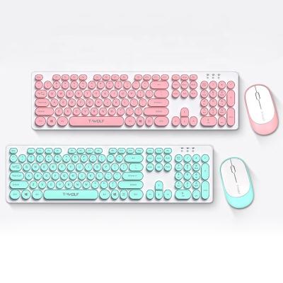 China Retro T-WOLF TF770 Wireless Keyboard and Mouse Combo Set 2.4G Waterproof Round Steam Punk Style Pink Desktop Keyboard for Girls for sale