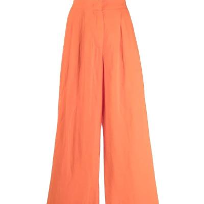 China Latest Design Wholesale Casual Wide Leg Canvas Ladies Orange Long Trousers Pants For Women for sale