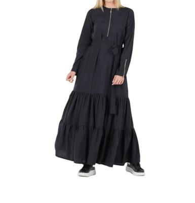 China Hot Selling High Quality Anti-static Autumn Winter New Carefree Black Long With Ruffled Edge Canvas Dress For Ladies for sale