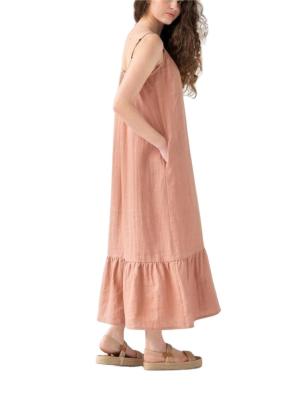 China Spring Summer New Breathable High Quality Backless Off Shoulder Sling Loose Canvas Dress For Ladies for sale