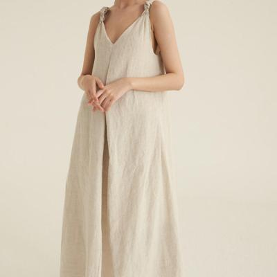 China 20223 New Summer Solid Color Solid Color Dress Women's Midi Breathable Canvas Dress for sale