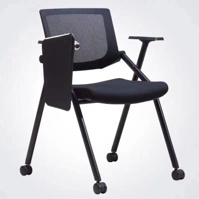 China Fabric Cushion Collapsible Folding Training Conference Chair With Writing Tablet With Wheels for sale