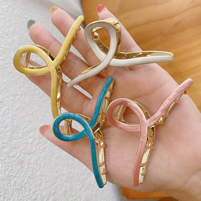 China Shiny Girls Home/Party/Gift Women Color Candy Drip To Glaze Large Alloy Cross Back Head Hair Claw Clips for sale