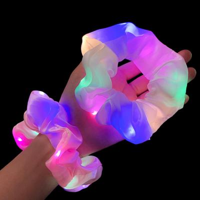 China Hair Accessories Hair Scrunchies Shape Light LED Party Light Scrunchies Colorful Satin Fashion Hair Scrunchies For Girls for sale