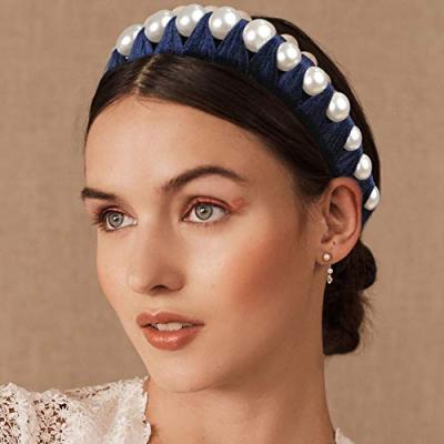 China European and American soft pearl velvet fashion large circle hair headdress wedding girl style braided headband for women for sale