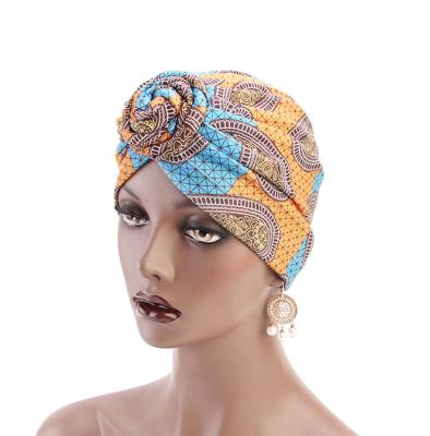 China African National Hot Selling Style Ladies Knotted Hair Wrap Hoods Cotton Muslim Turban Hat for sale