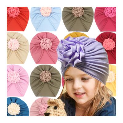 China Cozy Wholesale Indian Baby Headwrap Hat Kids Cotton Flower Headband Soft Turban Hat for sale