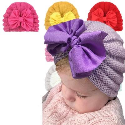 China Fashion Winter Warm Kids Girls Bow Hat Baby Headband Turban Knitted Woolen Warm Hat for sale