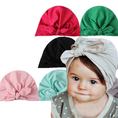 China Wholesale Comfy Elastic Solid Color Children Hair Wrap Headband Knot Cotton Turban Hat for sale