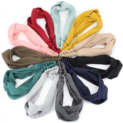 China Women's Headband Summer New Solid Color Headband Trendy Fashion Knitted Cotton Wide Cross Elastic Headbands For Women for sale