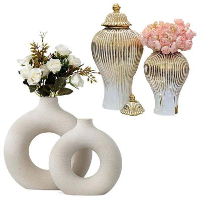 China Wholesale Art Deco Home Decoration Nordic Modern Rustic Decorative Ceramic Vases Flower Ceramic Vases With Artificial Plants for sale