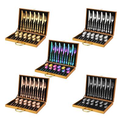 China Sustainable Sale Luxury Gold Restaurant Stainless Steel Cutlery 24pcs Set With Case for sale