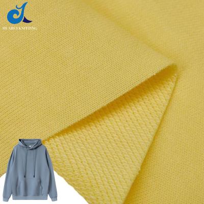 China Viable Hot Sale Custom 360gsm Plain Dyed Hoodie Fabric 100% Cotton Knitted Three Yarn Thick Terry Cotton Fabric For Sweatshirts for sale