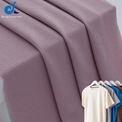 China High Quality 40S 210gsm Organic Hot Sale Fabric 92%Cotton 8%spandex Solid Dyed Waffle Knitting Thick Cotton Fabric For T Shirt for sale