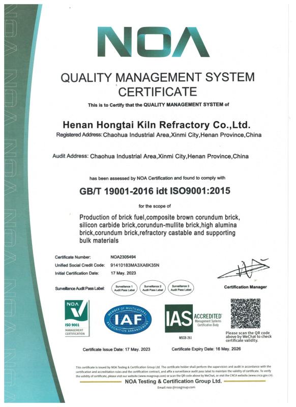 QUALITY MANAGEMENT SYSTEMCERTIFICATE - Henan Hongtai Kiln Refractory Co.,Ltd.