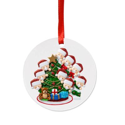 China Wooden PVC Blessings Snowman Christmas Tree Hanging DIY Round Pendant Christmas Ornament Supplies for sale