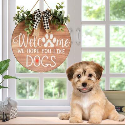 China Each Of 2021 30*30cm Braid Welcome Sign Hanger For Front Door With Bows Farmhouse Vertical Round Hanging Decoration For Home Outdoor for sale