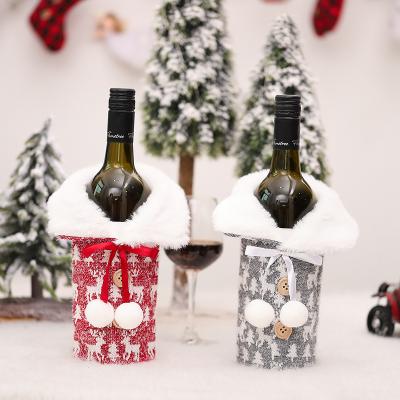 China Knitted Fabric + Artificial Wool Gray Wine Bag Knitted Wool Sweater Christmas Wine Bottle Cover Red Christmas Decoration For Home Table Christmas Ornaments Gifts 2021 for sale