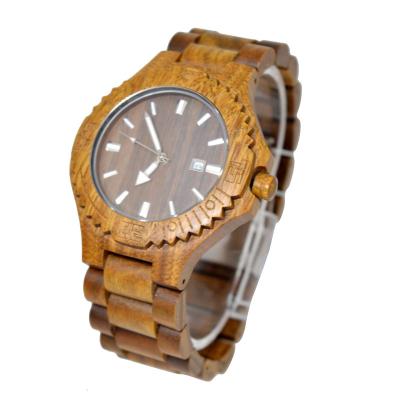 China Design Full Natural Wooden Face Calendar Movement Fashion Japanese Quartz Wrist Watch for sale