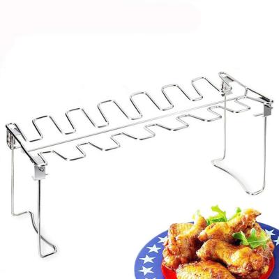 China Dishwasher Safe Vertical Roaster Rack and Drip Pan Chicken Leg Wing Grill Dustproof Rack for Smoker or Grill Oven for sale