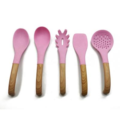 China 5pcs Home Kitchen Design Coating Handle High Quality Wooden Silicone Cooking Tool Kit Kitchen Tool for sale