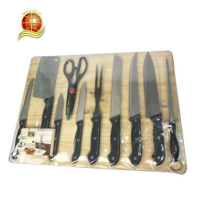 China Cheap Price Promotion Style 11pcs Viable Stainless Steel Kitchen Knife Set With Wooden Cutting Board for sale