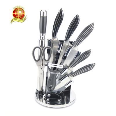 China Durable Mount 8pcs Handle High Carbon Stainless Steel Kitchen Knife Set With Scissor Sharpener And Peeler for sale