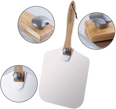 China Disposable Premium Aluminum Pizza Skin With Foldable Wooden Handle For Baking for sale