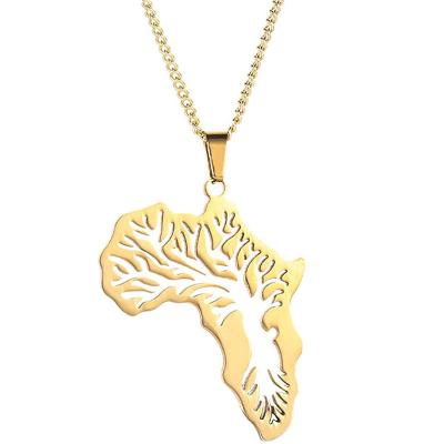 China Wholesale Fashion Gold Plated Country Map Shape Necklace Real Stainless Steel Africa Map Necklace Zimbabwe Map Pendant for sale