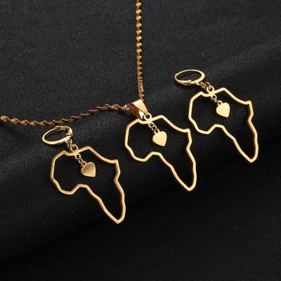 China Gold Plated Stainless Steel Custom Cross African Gold Plated Map Pendant Necklace Africa Necklace Fasion Jewelry Country Heart Africa For Women Men for sale