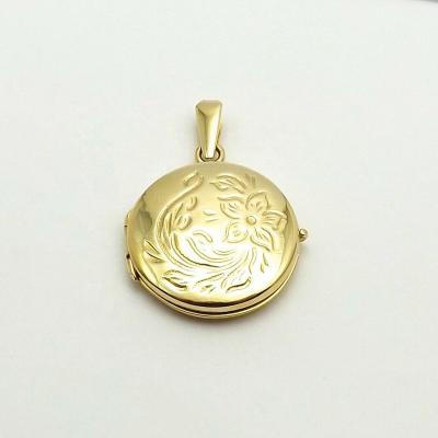 China CLASSIC 14K Gold Italy Round Photo Picture Pendant Floral Engravable Charm Pendant for sale