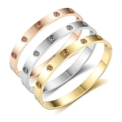 China Stainless Steel Bangle Classic Design Oval Women's Jewelry Fashion 18k Gold Zircon Stainless Steel Bangle Bracelet for sale