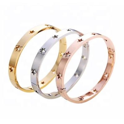 China Fashion Wholesale Custom Jewelry Stainless Steel Star Bangle Bracelet Smooth Simple Bangle Bracelet For Women for sale