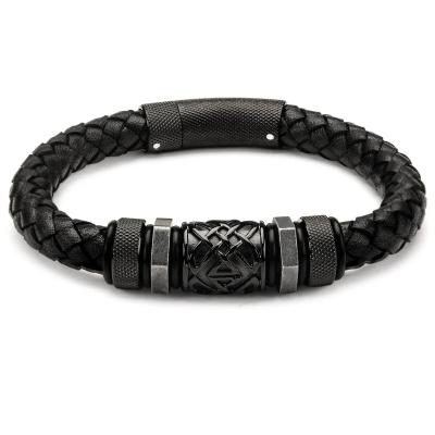 China Other Simple Black Leather Rope Classic Titanium Bracelet Top Quality Fashion Stainless Steel Bracelet For Men for sale