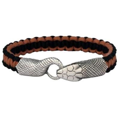 China Other Men's Fashion Bracelet Classic Ouroboros Titanium Steel Black and Brown Braided Single Wire Stainless Steel Bracelet for sale