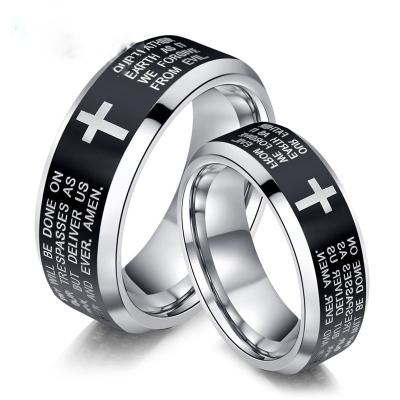 China Custom Engraved Rings Personalized Ring Set Personalized Ring Jewelry Cross Ring Jewelry Stainless Steel Black Couples Band Rings for sale