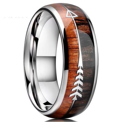 China Wooden Ring 6MM 8MM KOA Stainless Steel Jewelry Titanium Ring High Polished Wood Inlay Band Wood Ring Koa Wood for sale