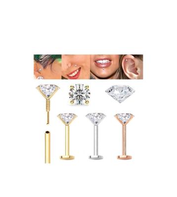 China S2169E CZ Female Thread Titanium Internally Threaded Custom Jewelry PVD Coated Flat Back Tragus Stud for sale