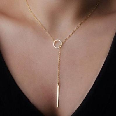 China Trendy Necklace 18K 316 Gold Plated Designer Women Minimalist Lasso Chain Bar Stainless Steel Jewelry Circle Pendant Necklace Women for sale