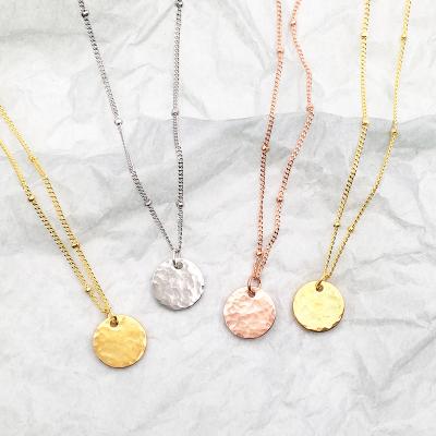 China Vintage Customize Hammered Stainless Steel Color Necklace Simple Designs Bead Chain Women Pending Necklace for sale