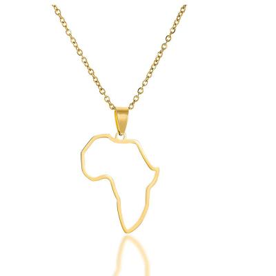 China Customized IP Gold Plating Stainless Steel Jewelry Punk Yellow Hollow Out Africa Map Pendant Necklace for sale