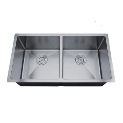 China Without Faucet Handmade Stainless Steel Kitchen Sink , Double Bowl Undermount Handcrafted Sink 3219D-RD for sale