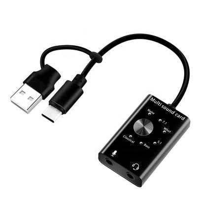 China Biucam Professional 2-in-1 Type C Live Broadcast Sound Card Mini External Microphone Headset Plug USB Interface for sale