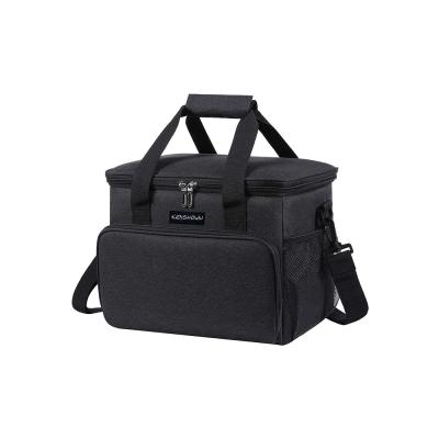 China Large Capacity Waterproof Black Insulated Lunch Bags Leakpoof Double Pocket Reusable Insulated Cooler Bag With Two Way Zippers for sale