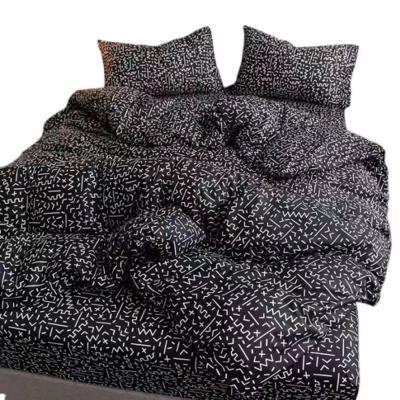 China Nondisposable Black And White Cotton Four-piece Cotton Bed Sheet Single Comforter Cover for sale