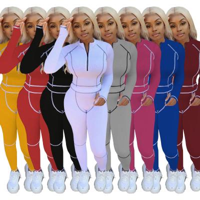 China Breathable High Neck Ribbed Outfits Custom Logo Embroidery Zipper Jogger Fall Womens Clothing 2 Pieces Set Sweatsuit Tracksuits For Women for sale