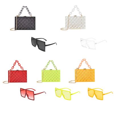 China 2021 Fashion Purse with Clear Women Jelly Handbags Women Clutch Luxury Purse Acrylic Sunglasses Bags and Sunglasses Set for sale